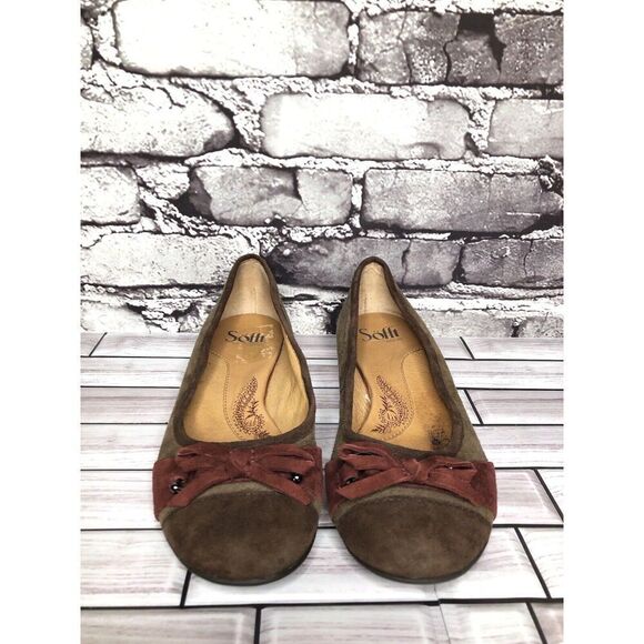 Sofft Brown Suede Leather Red Bow Low Heel Dress Pump Shoes Women Sz 7M US/38EU - Picture 2 of 10